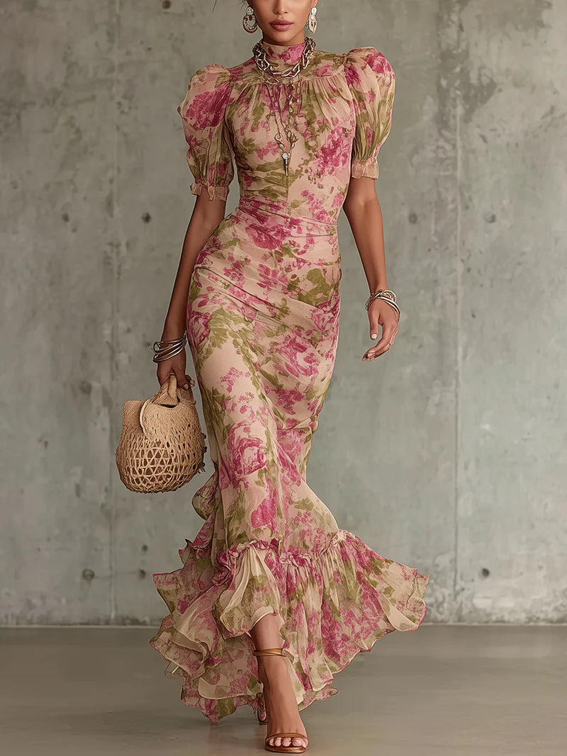 VERA - VESTIDO MAXI FLORAL CON VOLANTES